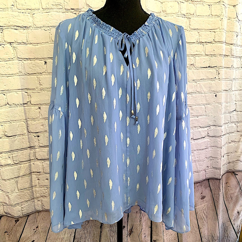 Jennifer Lopez Ladies Bell Sleeve Blue and Silver Blouse Size L